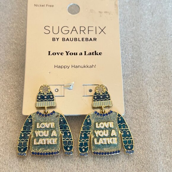 Sugarfix By Baublebar "Love You A Latke" Sweater and Hat Hanukkah Earrings - Picture 1 of 9